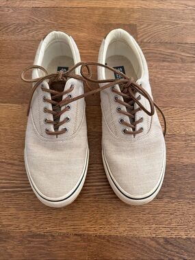 Sperry Beige Canvas Men's Sneakers with Brown Laces